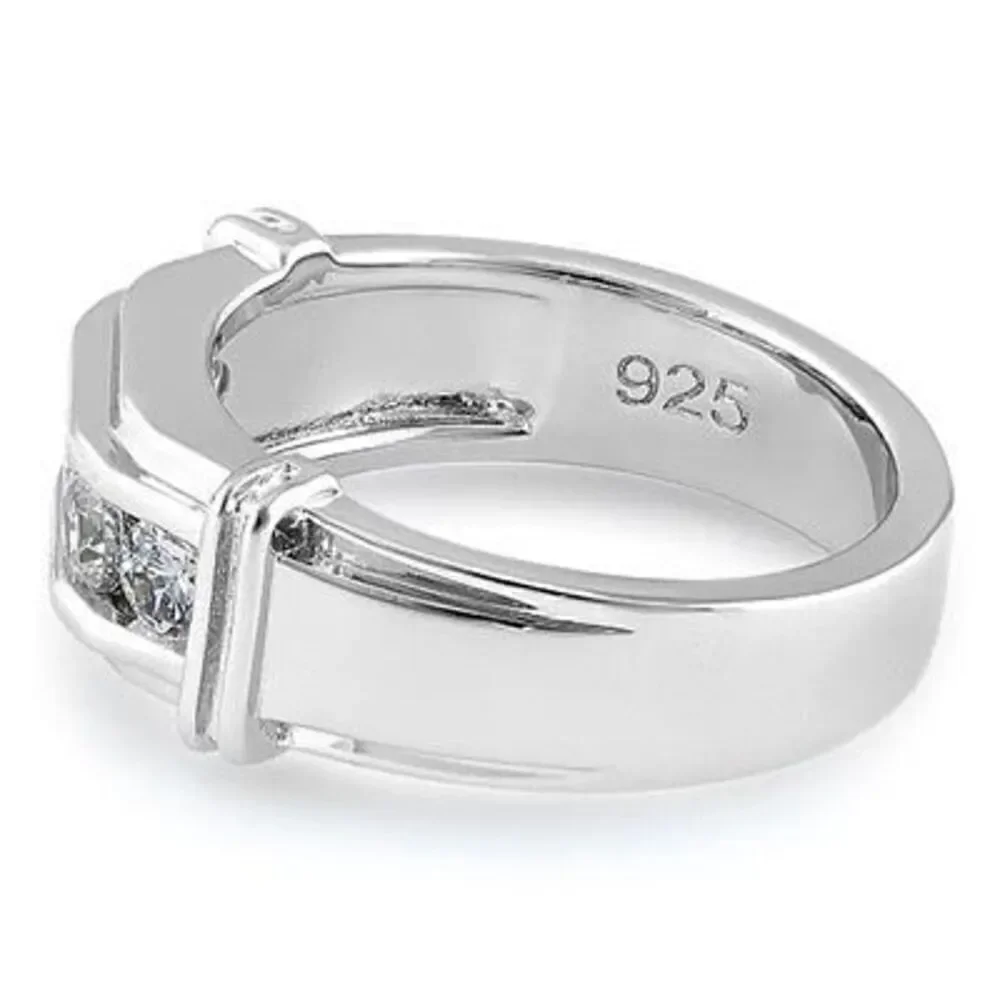Sterling Silver Men's Wedding Band CZ Ring